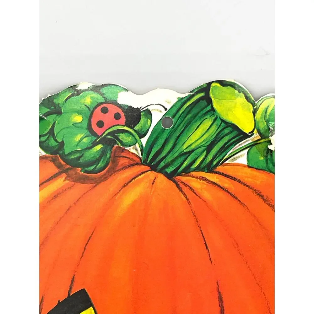 Vintage USA Halloween Die Cut Pumpkin Cat & Mouse Decoration Double Sided 13